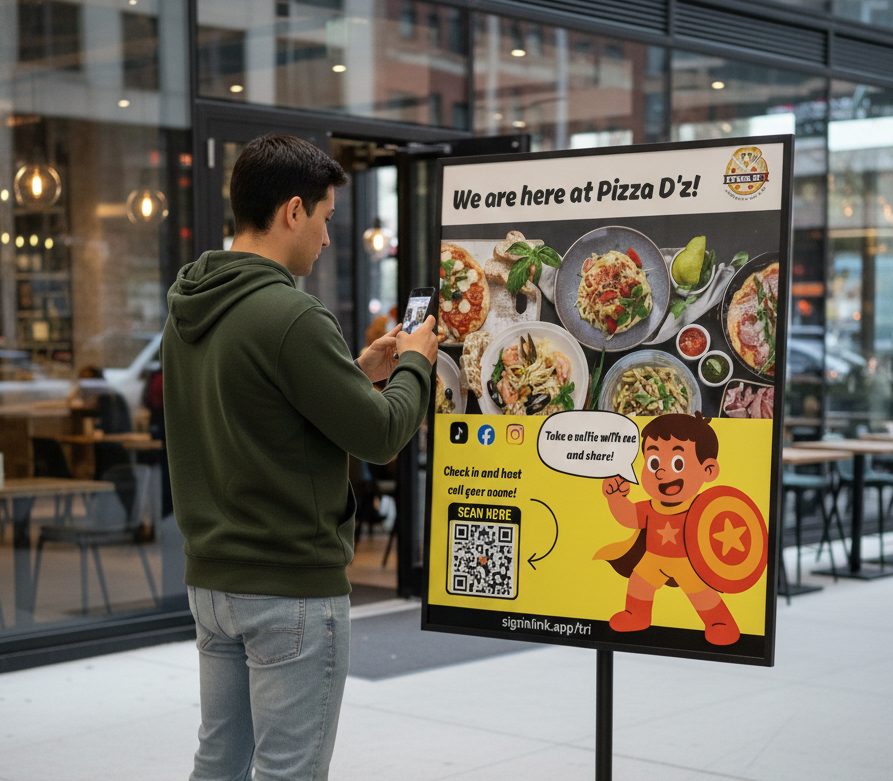 Customer scanning QR code to sign in digitally at restaurant